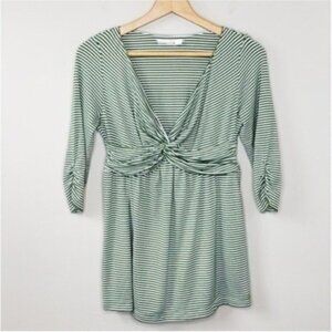 Max Studio | Green Striped Banded Waist Top Size Small